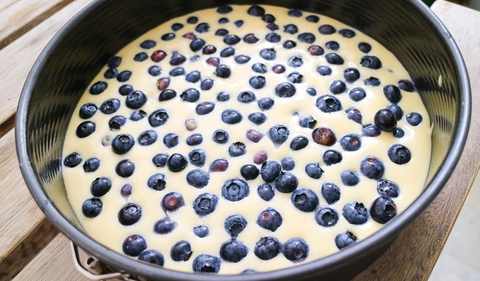 Ungebackener Blaubeerkuchen in der Backform