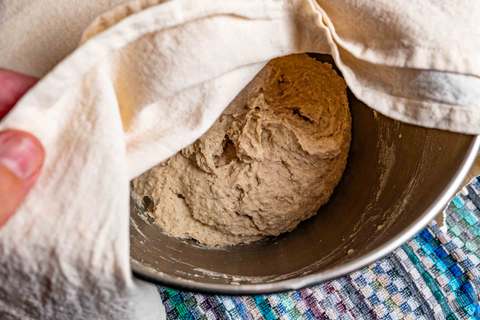 Verkneteten Kartoffelbrotteig ruhen lassen
